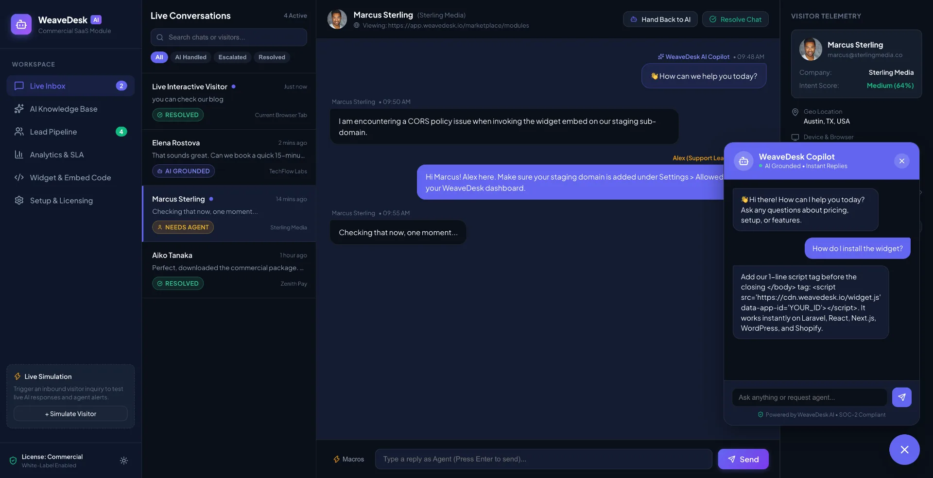 WeaveDesk AI — Omnichannel AI Support Copilot, Live Desk & Lead Generation SaaS Module